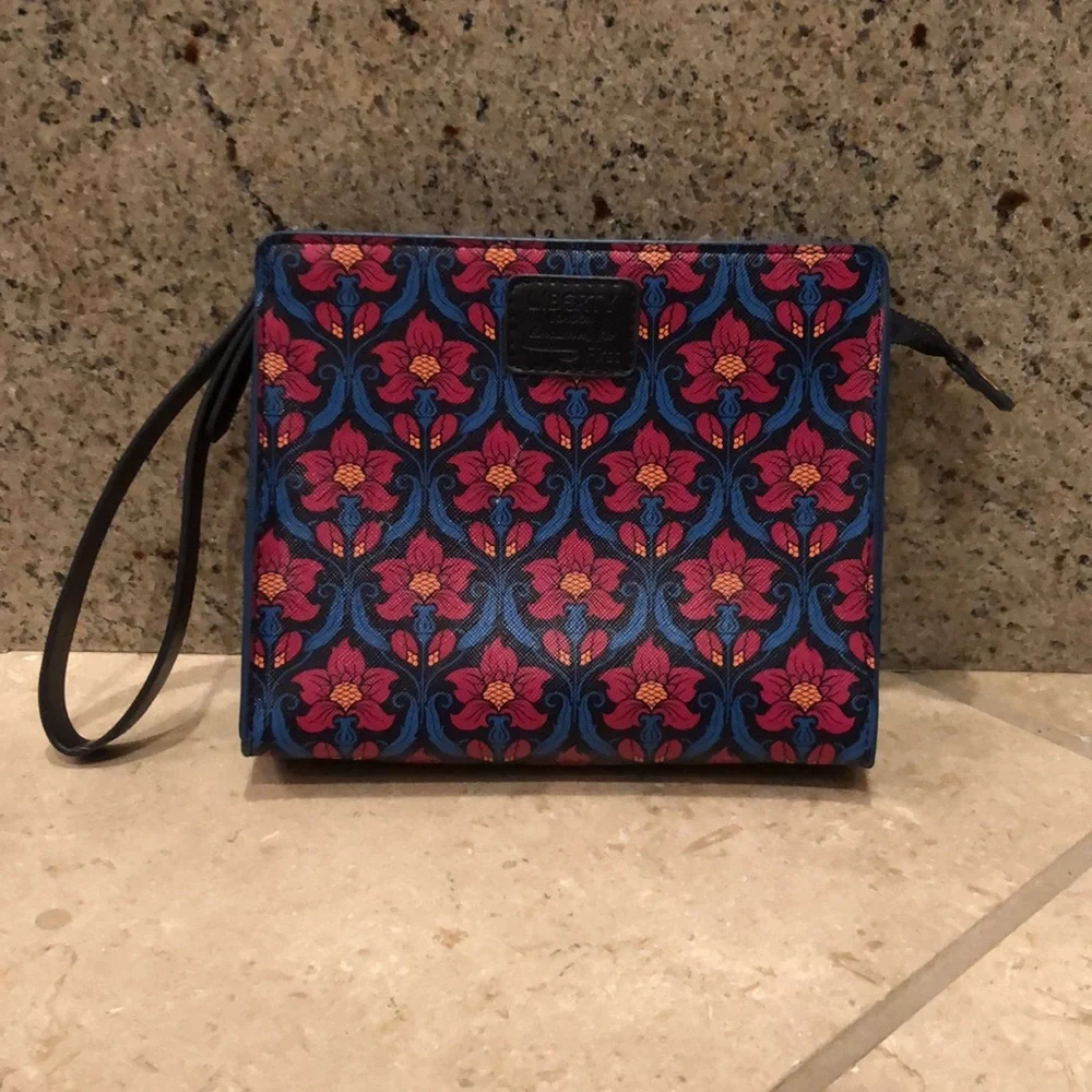 New Liberty London colorful floral square mini clutch wristlet toiletry handbag